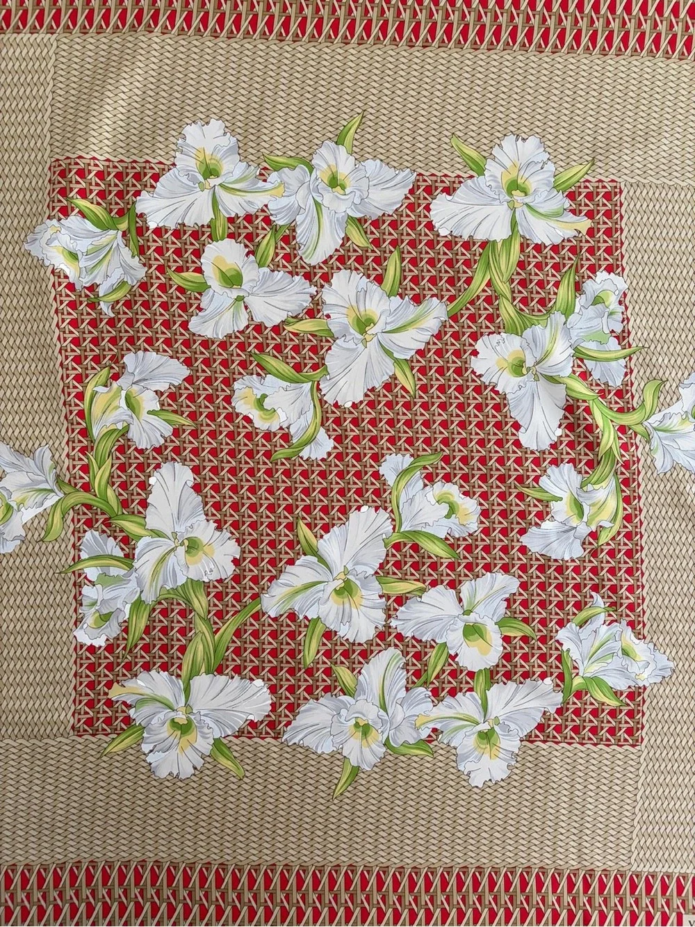 Valentino Silk Scarf Red White Floral Hand Rolled Made In Italy